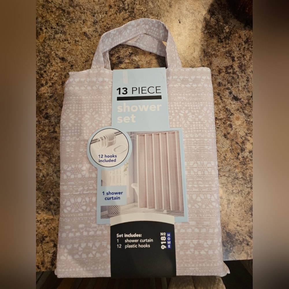 13-Piece Taupe Shower Curtain Set - New